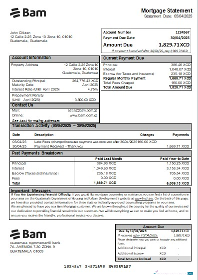 Download Guatemala Agromercantil bank mortgage statement scr Photoshop template